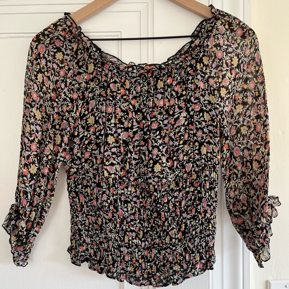 Anthropologie Flowy Floral Blouse Sz XS